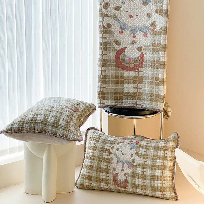 91家纺网 家纺一手货源 找家纺 麻依 2026新款软萌纱布床盖三件套系列 杂技萌宠