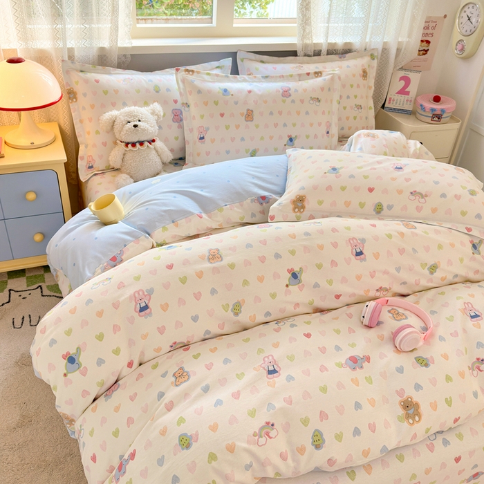 91家纺网 家纺一手货源 找家纺 拾物记 2026新款第二批A类新疆全棉12868四件套系列（提供买家秀和A类质检报告） 爱心动物园