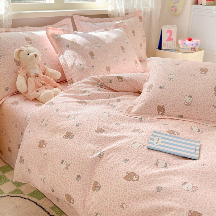 91家纺网 家纺一手货源 找家纺 拾物记 2026新款第二批A类新疆全棉12868四件套系列（提供买家秀和A类质检报告） 豹纹KT粉