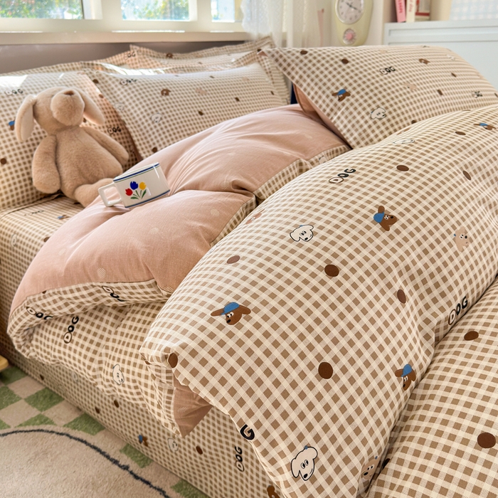 91家纺网 家纺一手货源 找家纺 拾物记 2026新款第二批A类新疆全棉12868四件套系列（提供买家秀和A类质检报告） 比耶小狗