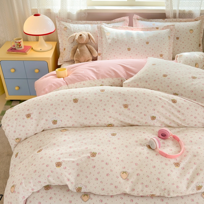 91家纺网 家纺一手货源 找家纺 拾物记 2026新款第二批A类新疆全棉12868四件套系列（提供买家秀和A类质检报告） 小熊花园