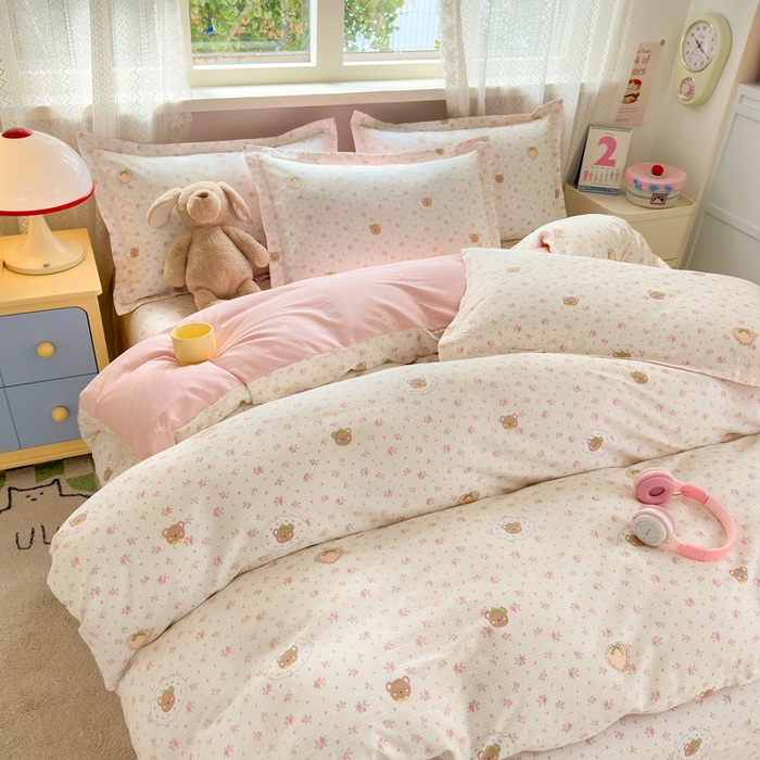 91家纺网 家纺一手货源 找家纺 拾物记 2026新款第二批A类新疆全棉12868四件套系列（提供买家秀和A类质检报告） 小熊花园