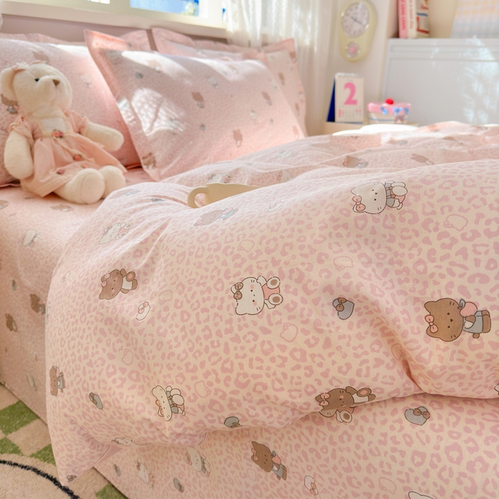 91家纺网 家纺一手货源 找家纺 拾物记 2026新款第二批A类新疆全棉12868单品被套系列（提供买家秀和A类质检报告） 豹纹KT粉