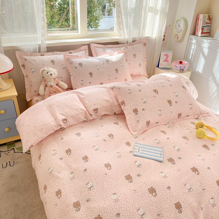 91家纺网 家纺一手货源 找家纺 拾物记 2026新款第二批A类新疆全棉12868单品被套系列（提供买家秀和A类质检报告） 豹纹KT粉