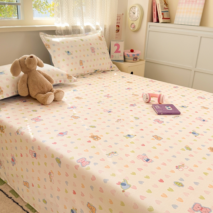 91家纺网 家纺一手货源 找家纺 拾物记 2026新款第二批A类新疆全棉12868单品床单系列（提供买家秀和A类质检报告） 爱心动物园