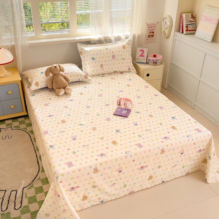 91家纺网 家纺一手货源 找家纺 拾物记 2026新款第二批A类新疆全棉12868单品床单系列（提供买家秀和A类质检报告） 爱心动物园