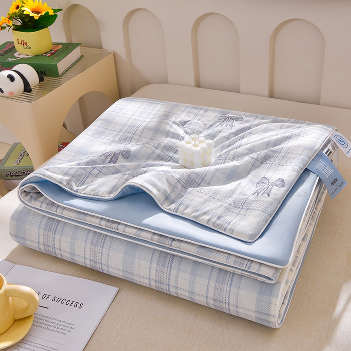 宝宝纱被业 2026新款A类氨纶凉感丝夏被冰淇淋空调被西瓜夏凉被直播 格子蝴蝶结