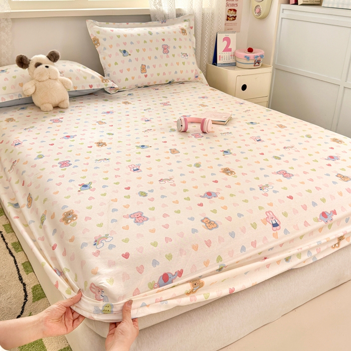 91家纺网 家纺一手货源 找家纺 拾物记 2026新款第二批A类新疆全棉12868单品床笠系列（提供买家秀和A类质检报告） 爱心动物园