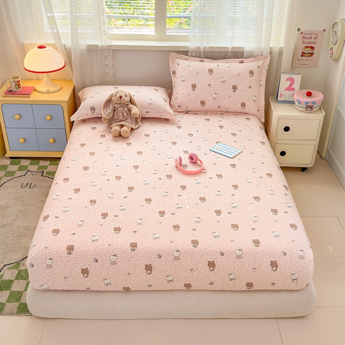 91家纺网 家纺一手货源 找家纺 拾物记 2026新款第二批A类新疆全棉12868单品床笠系列（提供买家秀和A类质检报告） 豹纹KT粉