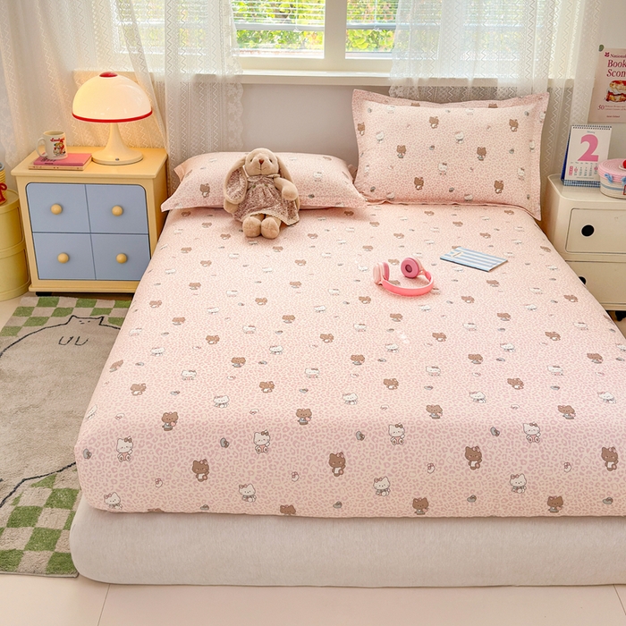 91家纺网 家纺一手货源 找家纺 拾物记 2026新款第二批A类新疆全棉12868单品床笠系列（提供买家秀和A类质检报告） 豹纹KT粉