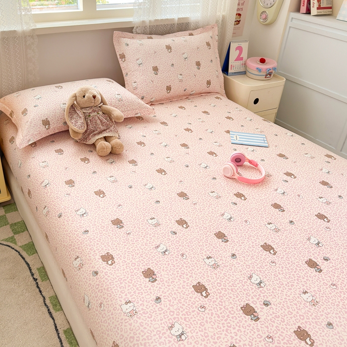 91家纺网 家纺一手货源 找家纺 拾物记 2026新款第二批A类新疆全棉12868单品床笠系列（提供买家秀和A类质检报告） 豹纹KT粉