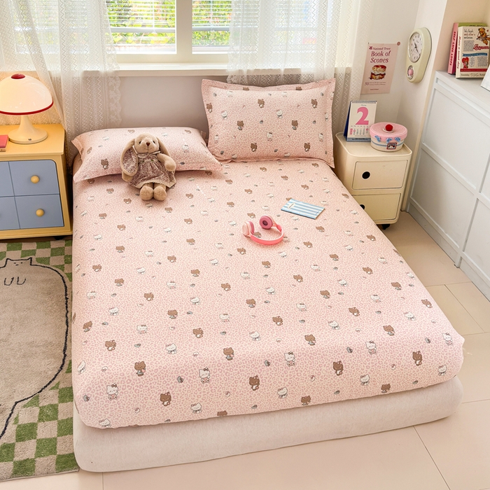 91家纺网 家纺一手货源 找家纺 拾物记 2026新款第二批A类新疆全棉12868单品床笠系列（提供买家秀和A类质检报告） 豹纹KT粉