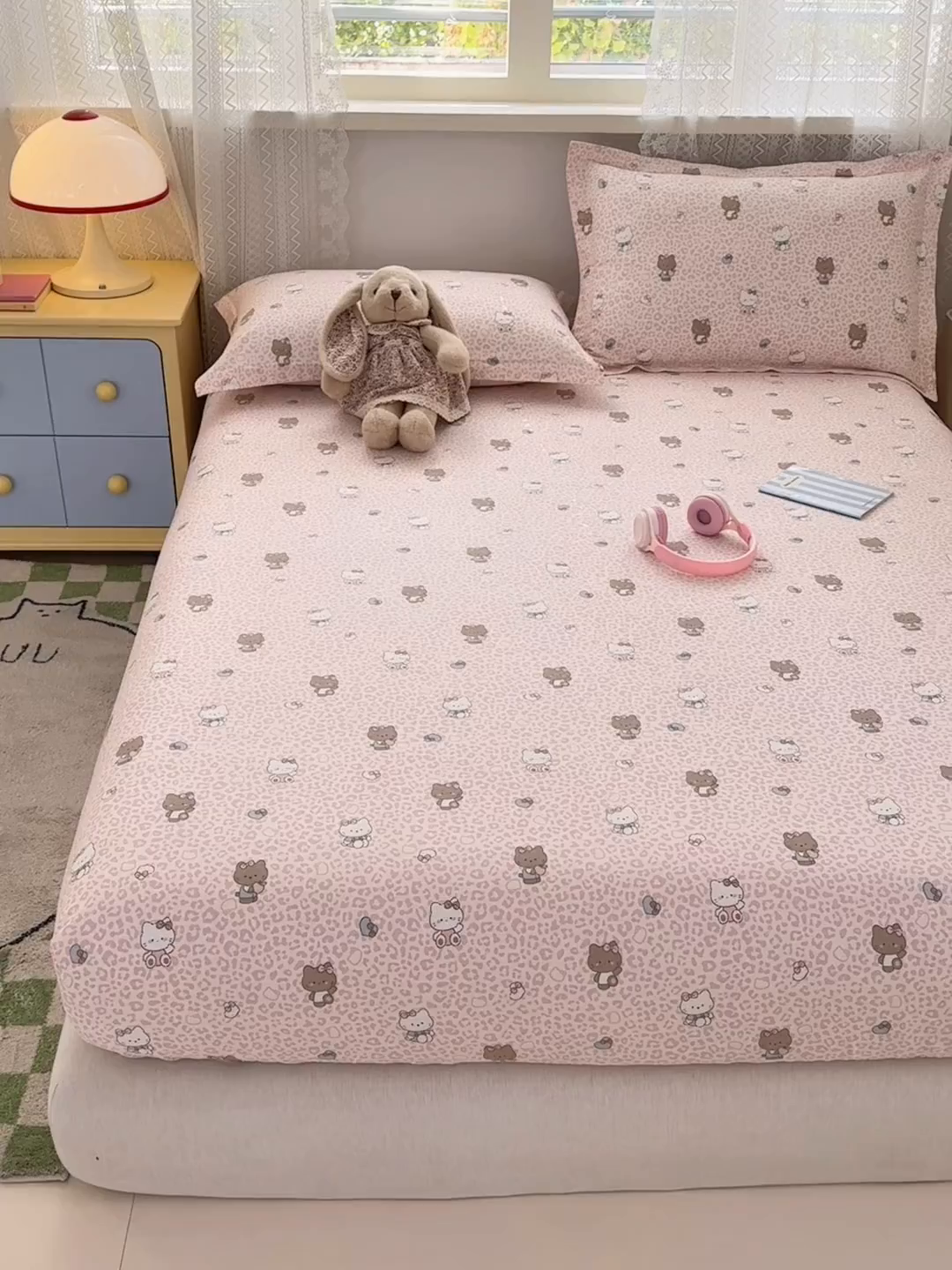 91家纺网 家纺一手货源 找家纺 拾物记 2026新款第二批A类新疆全棉12868单品床笠系列（提供买家秀和A类质检报告） 豹纹KT粉