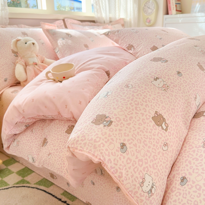 91家纺网 家纺一手货源 找家纺 拾物记 2026新款第二批A类新疆全棉12868单品枕套系列（提供买家秀和A类质检报告） 豹纹KT粉