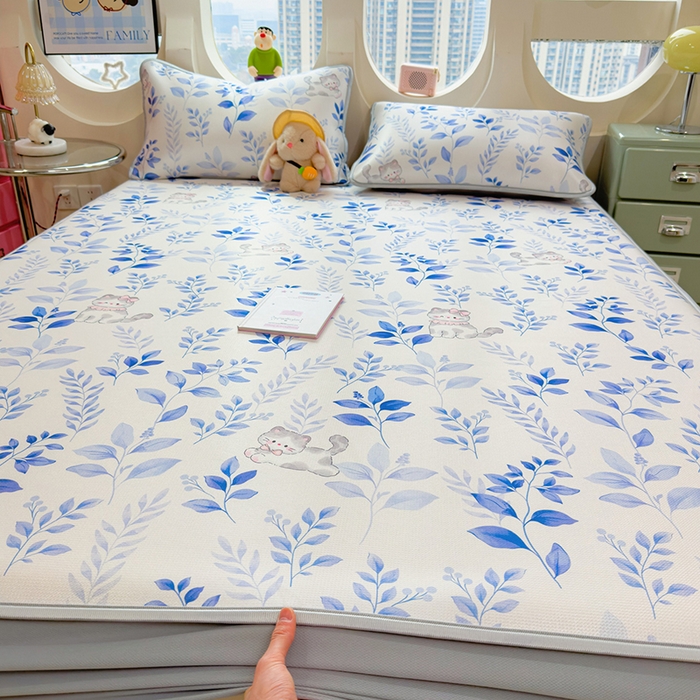 91家纺网 家纺一手货源 找家纺 （总）丝羽坊 2026新款小版印花碳光冰丝凉席床笠款