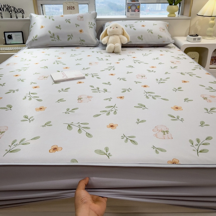 91家纺网 家纺一手货源 找家纺 （总）丝羽坊 2026新款小版印花碳光冰丝凉席床笠款