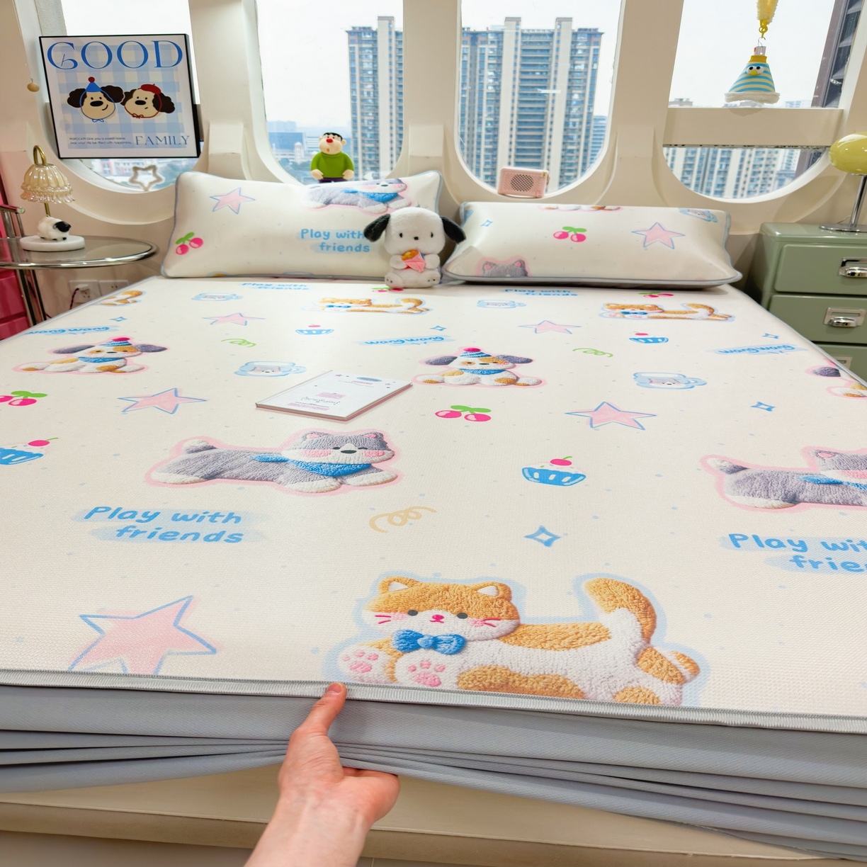 91家纺网 家纺一手货源 找家纺 （总）丝羽坊 2026新款小版印花碳光冰丝凉席床笠款