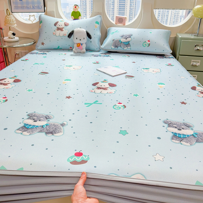 91家纺网 家纺一手货源 找家纺 （总）丝羽坊 2026新款小版印花碳光冰丝凉席床笠款