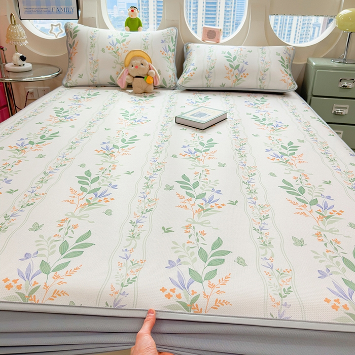 91家纺网 家纺一手货源 找家纺 （总）丝羽坊 2026新款小版印花碳光冰丝凉席床笠款