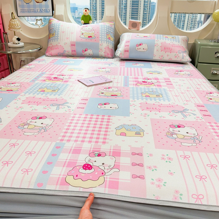 丝羽坊 2026新款小版印花碳光冰丝凉席床笠款 星梦喵屋