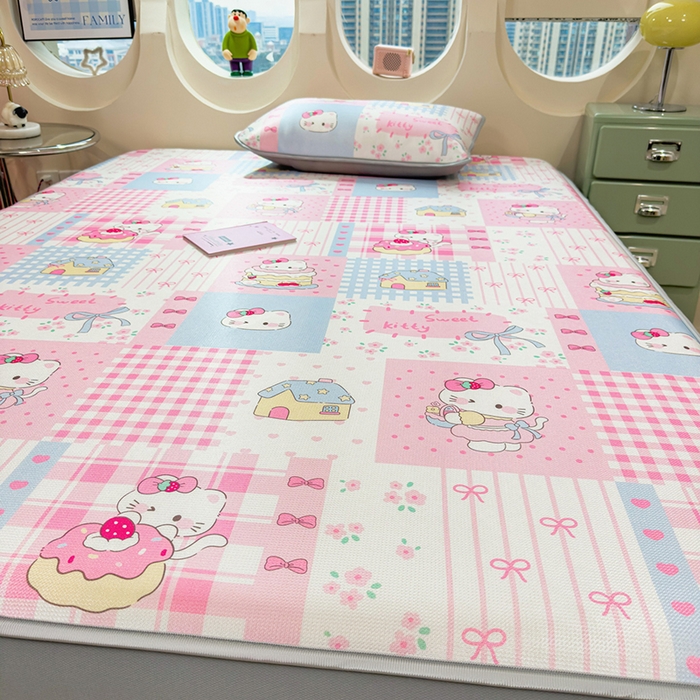 91家纺网 家纺一手货源 找家纺 丝羽坊 2026新款小版印花碳光冰丝凉席床笠款 星梦喵屋