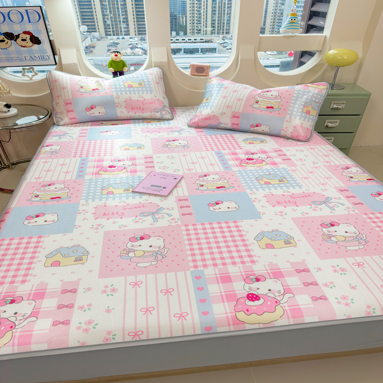 91家纺网 家纺一手货源 找家纺 丝羽坊 2026新款小版印花碳光冰丝凉席床笠款 星梦喵屋