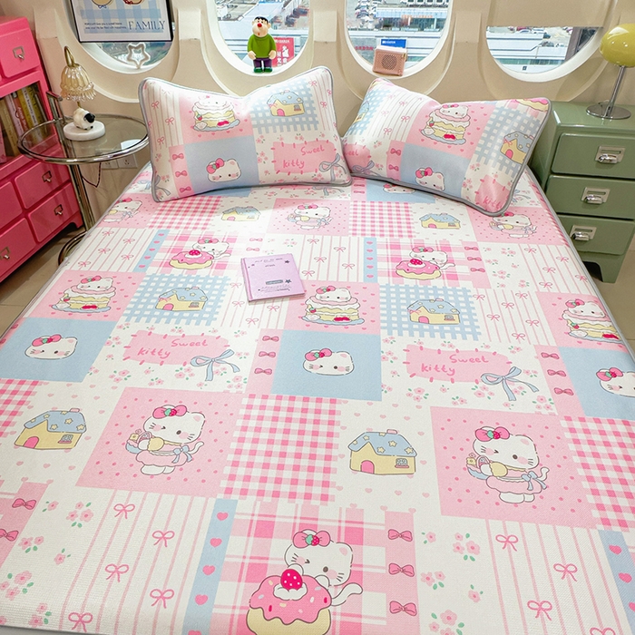 91家纺网 家纺一手货源 找家纺 丝羽坊 2026新款小版印花碳光冰丝凉席床笠款 星梦喵屋