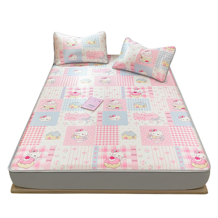 91家纺网 家纺一手货源 找家纺 丝羽坊 2026新款小版印花碳光冰丝凉席床笠款 星梦喵屋