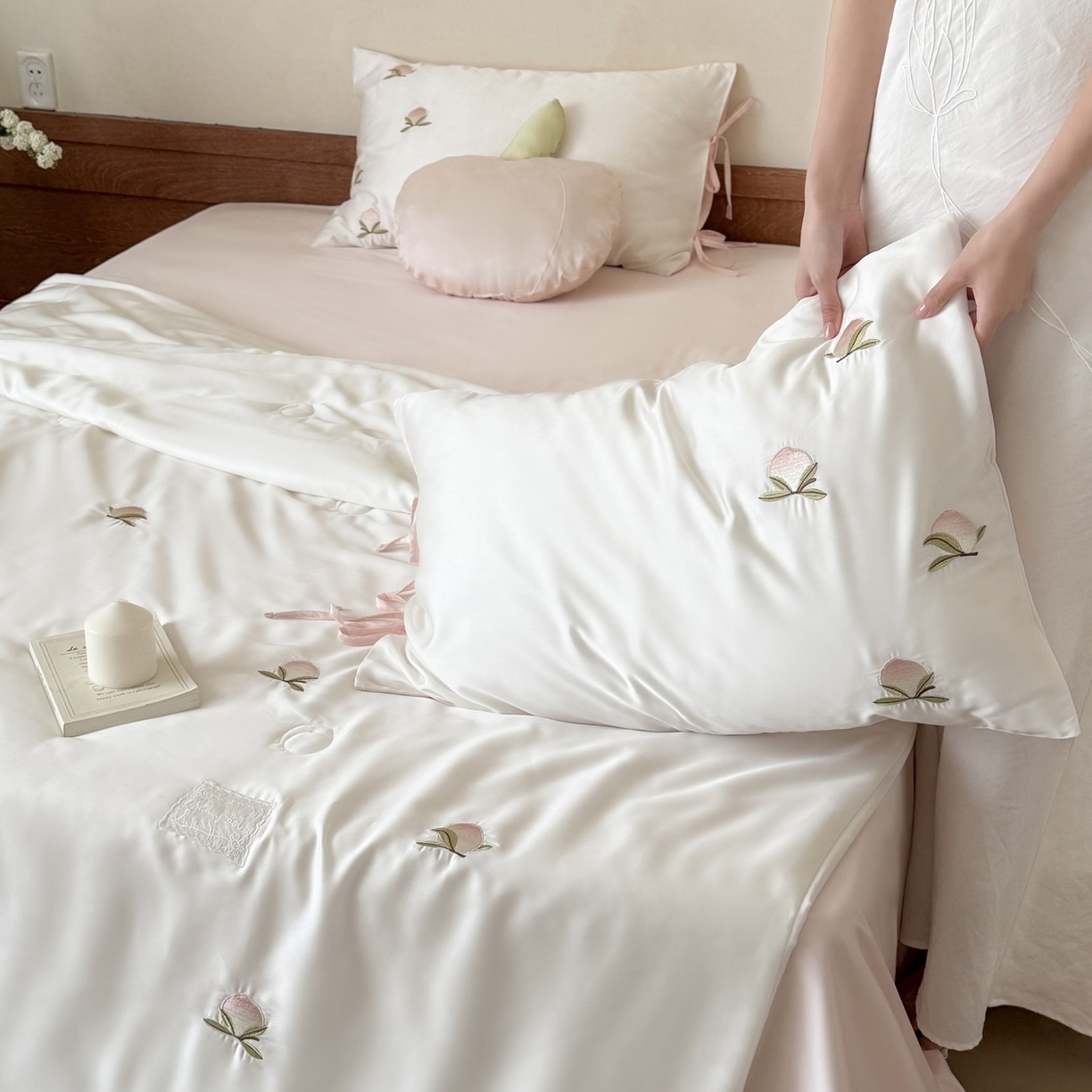 鹿班家居 2026新款60S兰精天丝刺绣夏被夏凉被空调被-粉色桃桃（标准会员-20元） 粉色桃桃-粉色