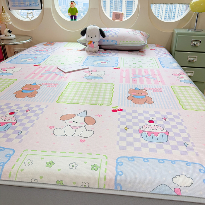 91家纺网 家纺一手货源 找家纺 丝羽坊 2026新款小版印花碳光冰丝凉席床笠款 小甜心