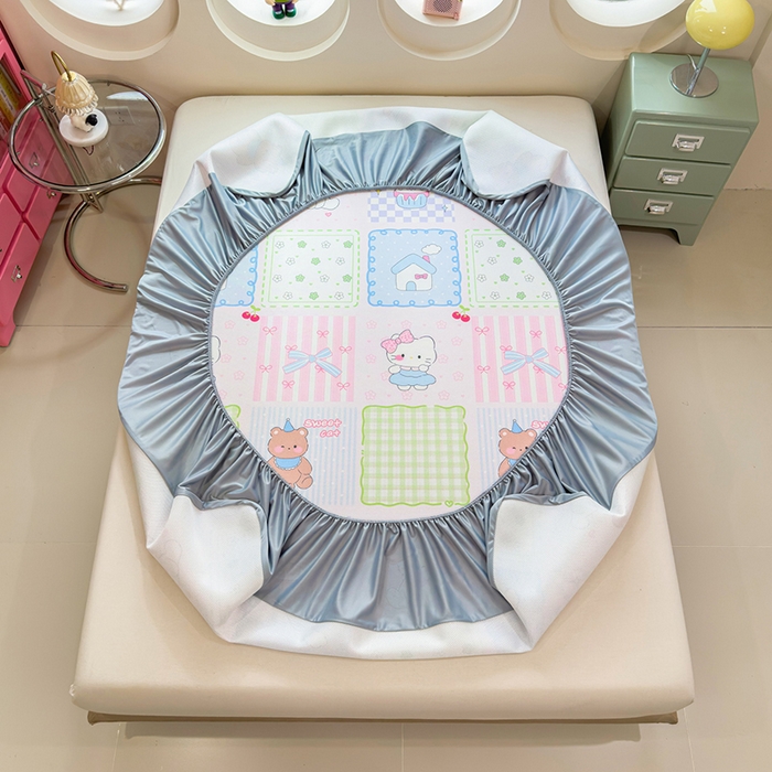 91家纺网 家纺一手货源 找家纺 丝羽坊 2026新款小版印花碳光冰丝凉席床笠款 小甜心