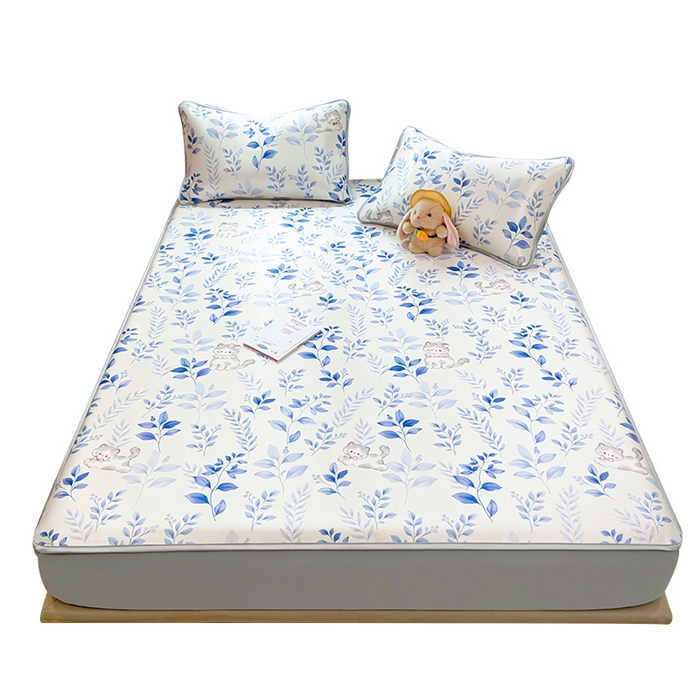 91家纺网 家纺一手货源 找家纺 丝羽坊 2026新款小版印花碳光冰丝凉席床笠款 云漫花絮