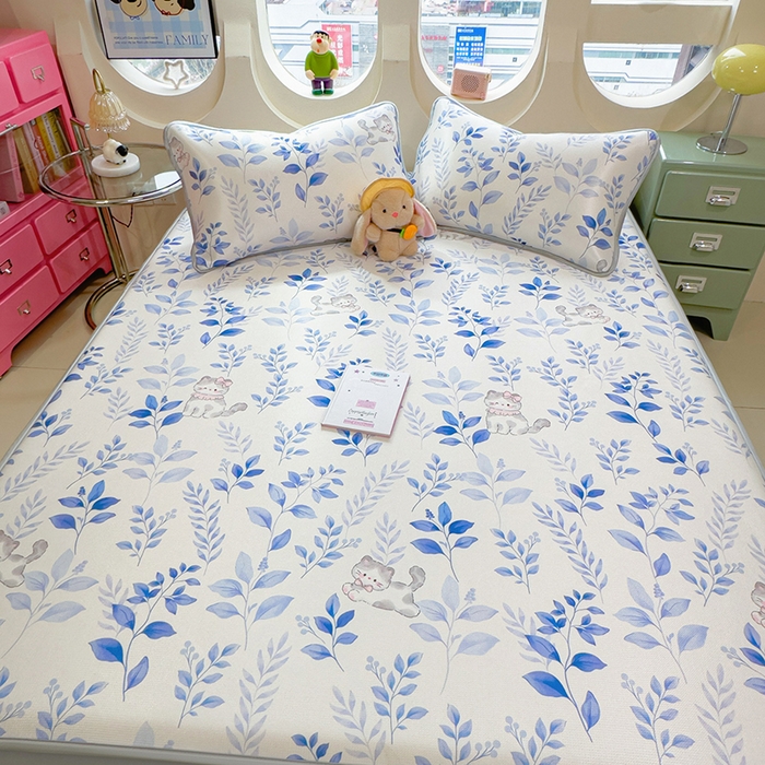 91家纺网 家纺一手货源 找家纺 丝羽坊 2026新款小版印花碳光冰丝凉席床笠款 云漫花絮