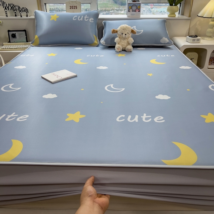 丝羽坊 2026新款小版印花碳光冰丝凉席床笠款 星光灿烂