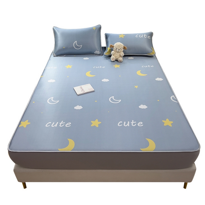 91家纺网 家纺一手货源 找家纺 丝羽坊 2026新款小版印花碳光冰丝凉席床笠款 星光灿烂