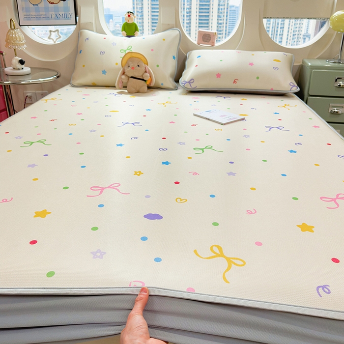 丝羽坊 2026新款小版印花碳光冰丝凉席床笠款 彩色心愿