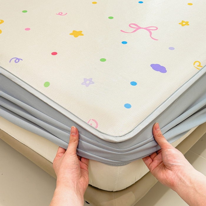 91家纺网 家纺一手货源 找家纺 丝羽坊 2026新款小版印花碳光冰丝凉席床笠款 彩色心愿