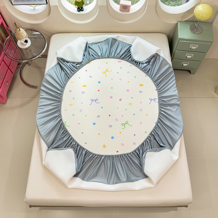 91家纺网 家纺一手货源 找家纺 丝羽坊 2026新款小版印花碳光冰丝凉席床笠款 彩色心愿