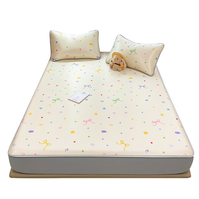 91家纺网 家纺一手货源 找家纺 丝羽坊 2026新款小版印花碳光冰丝凉席床笠款 彩色心愿