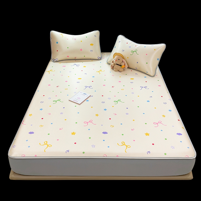 91家纺网 家纺一手货源 找家纺 丝羽坊 2026新款小版印花碳光冰丝凉席床笠款 彩色心愿