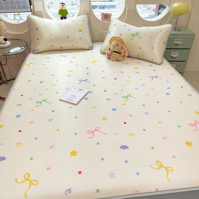 91家纺网 家纺一手货源 找家纺 丝羽坊 2026新款小版印花碳光冰丝凉席床笠款 彩色心愿