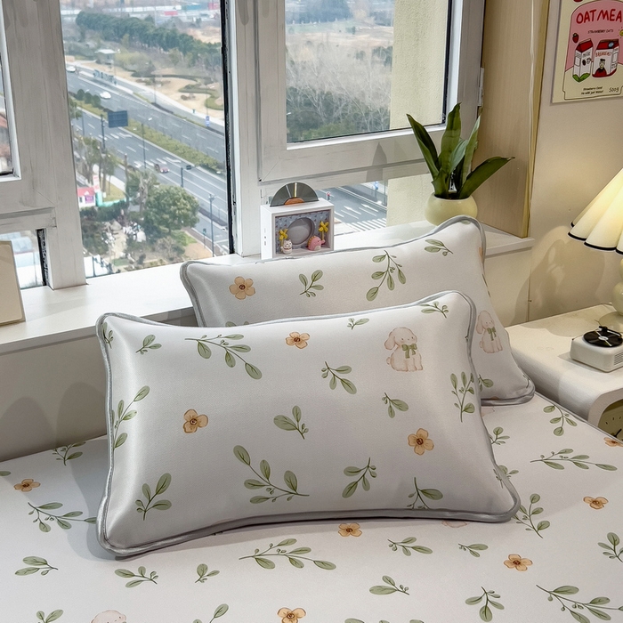 91家纺网 家纺一手货源 找家纺 丝羽坊 2026新款小版印花碳光冰丝凉席床笠款 绿叶