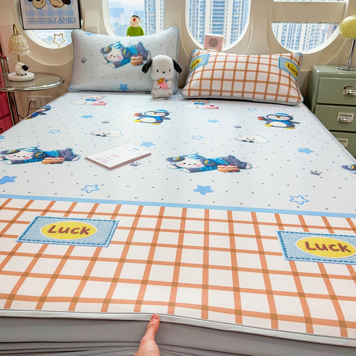 丝羽坊 2026新款小版印花碳光冰丝凉席床笠款 幸运企鹅