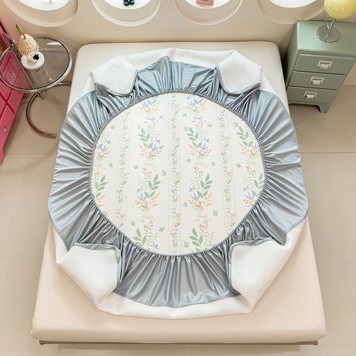 91家纺网 家纺一手货源 找家纺 丝羽坊 2026新款小版印花碳光冰丝凉席床笠款 叶语