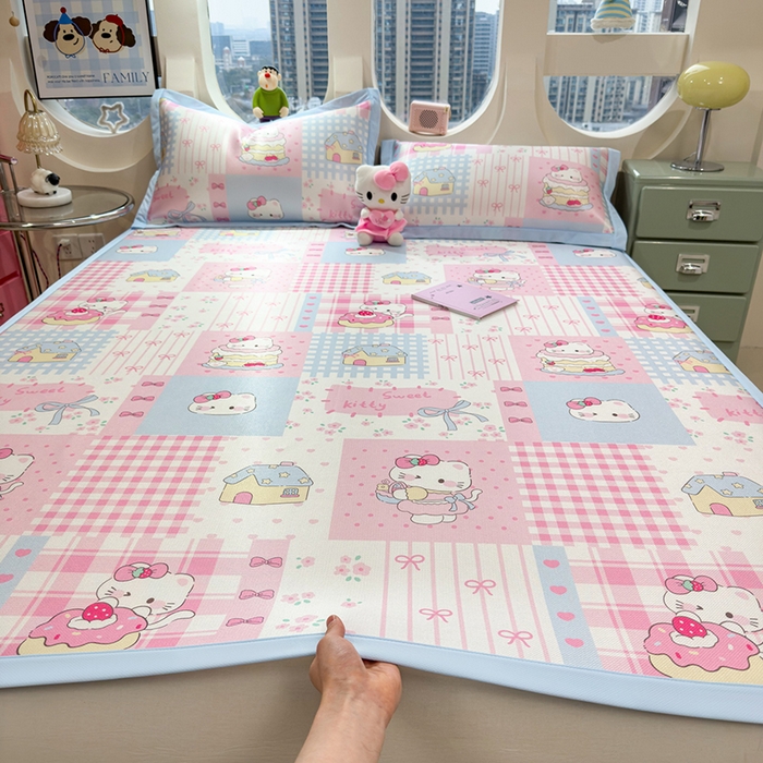 91家纺网 家纺一手货源 找家纺 （总）丝羽坊 2026新款小版印花碳光冰丝凉席平铺款