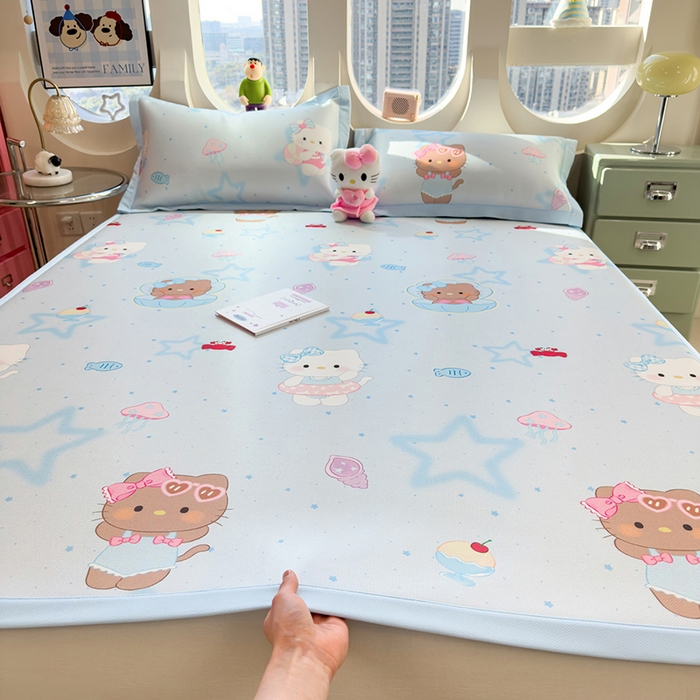 91家纺网 家纺一手货源 找家纺 （总）丝羽坊 2026新款小版印花碳光冰丝凉席平铺款