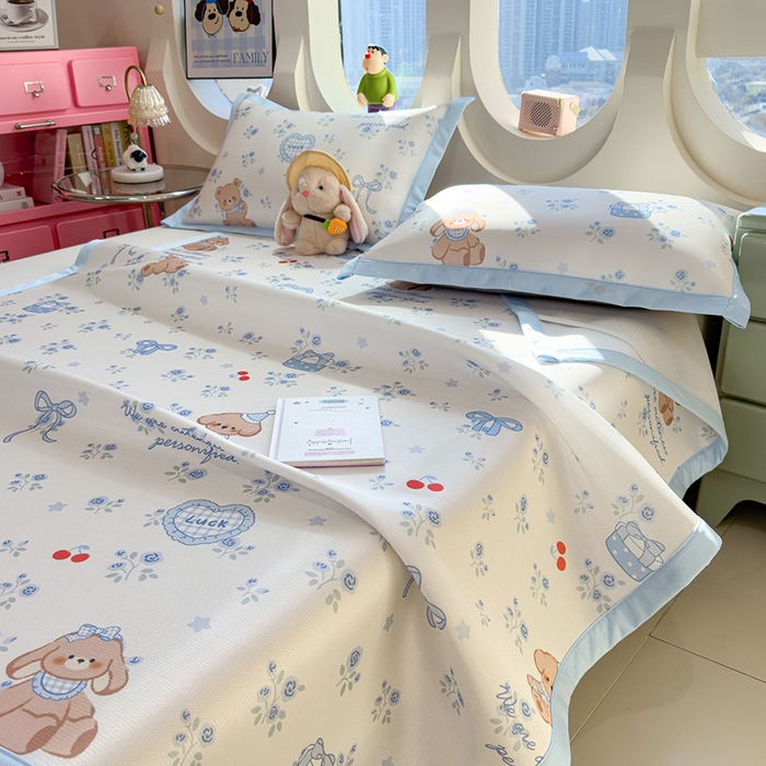 91家纺网 家纺一手货源 找家纺 （总）丝羽坊 2026新款小版印花碳光冰丝凉席平铺款