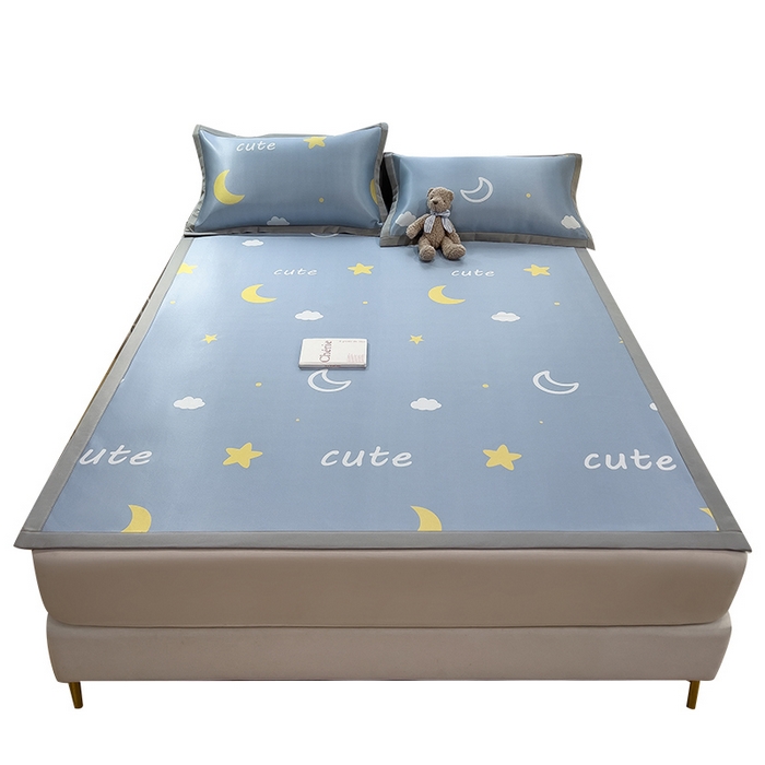 91家纺网 家纺一手货源 找家纺 丝羽坊 2026新款小版印花碳光冰丝凉席平铺款 星光灿烂