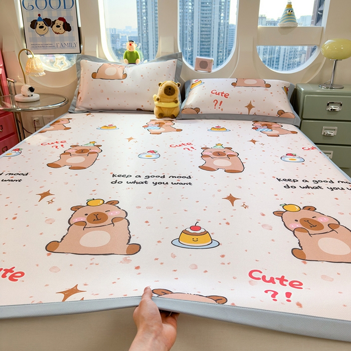 91家纺网 家纺一手货源 找家纺 （总）丝羽坊 2026新款小版印花碳光冰丝凉席平铺款