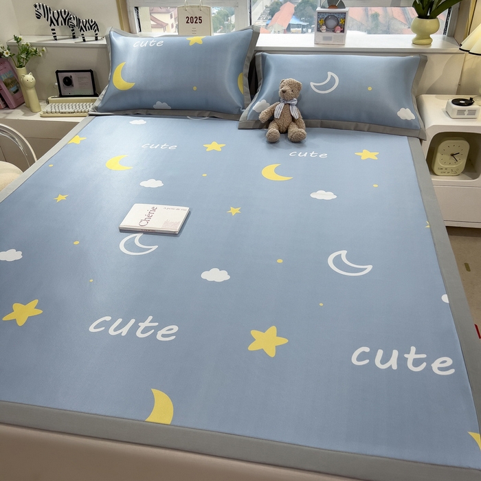 91家纺网 家纺一手货源 找家纺 丝羽坊 2026新款小版印花碳光冰丝凉席平铺款 星光灿烂